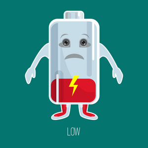 弱的电池低控电池卡通人物的手和脸照片