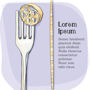 明信片，面食在叉子上的标志
