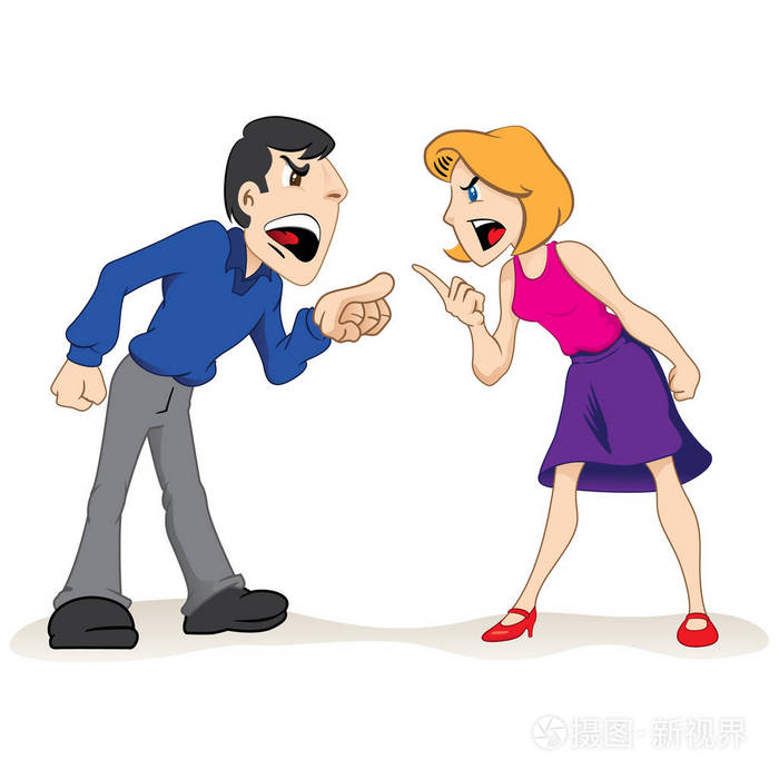 图二人男人和女人在吵架,夫妻打架.教育和体制的材料的理想选择