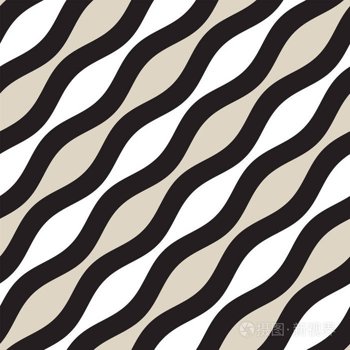 矢量无缝的几何图案.单色的波浪线.优雅的波纹条纹