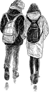 年轻夫妇上散步