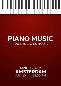 钢琴音乐会海报设计。音乐演唱会。钢琴键。矢量图