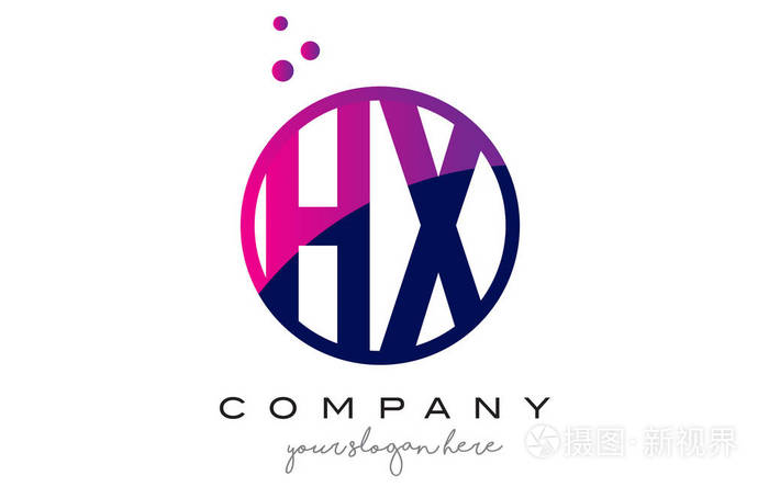 hx h x 圆字母标志设计与紫色点泡沫插画-正版商用图片0y31i1-摄图新