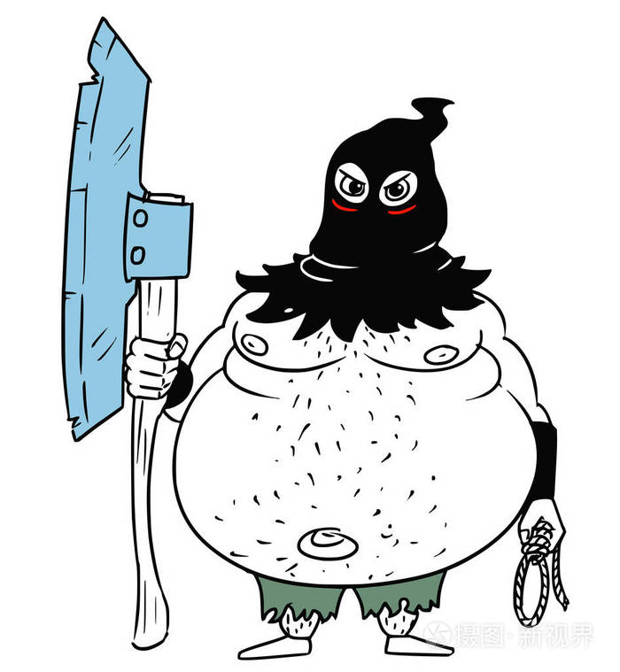 卡通矢量中世纪幻想刽子手刽子手带斧和绳索