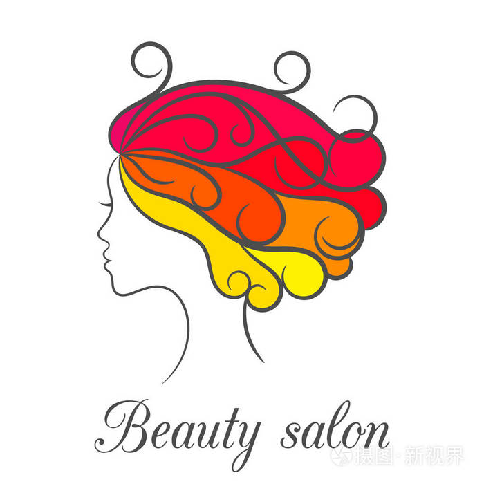 美容美发与女性形象轮廓明亮彩色标志