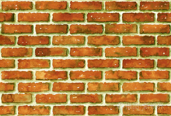 水彩的无缝砖墙上的图案手绘纹理和背景