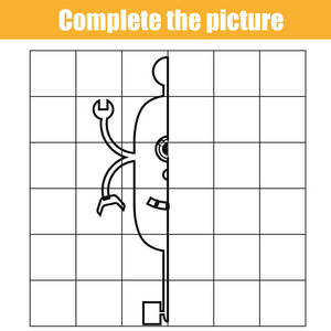 通过网格复制。完成图片儿童教育游戏，着色页。机器人的性格孩子活动表