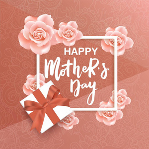 快乐母亲节矢量海报用粉红玫瑰图片