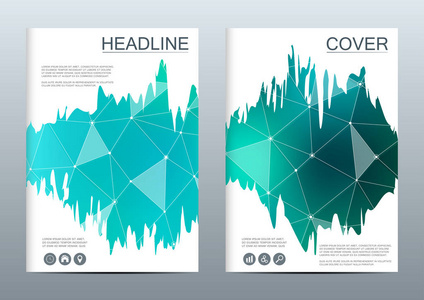 宣传册模板传单封面年度报告杂志，布局结构分子微粒原子多边形的抽象背景矢量图