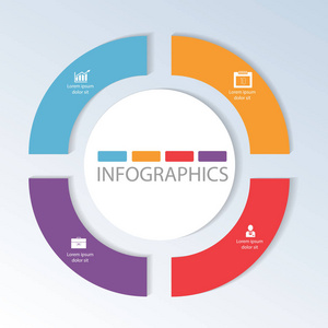圆形图表的 4 个步骤，细分为年度报告 图表 演示文稿 工作流布局 横幅 数字选项，加紧选项，web 设计与符号和文本