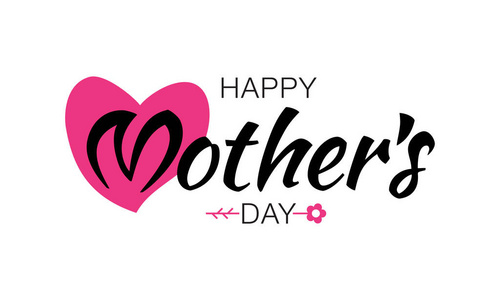 矢量快乐母亲一天排版刻字孤立在白色背景与粉红色的心和花图的母亲一天卡