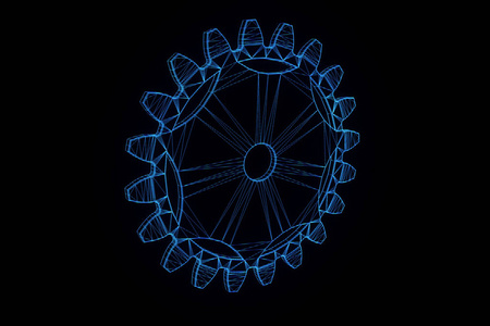 命运的齿轮齿轮在全息图线框风格。漂亮的 3d 渲染