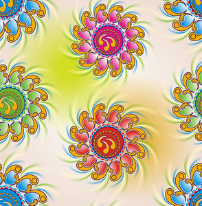 色彩鲜艳的花卉图案。抽象设计