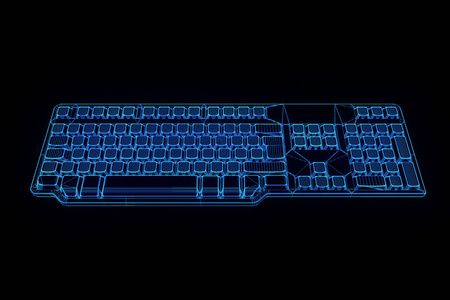 在全息图线框风格的 pc 键盘。漂亮的 3d 渲染