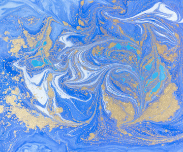 蓝色和金色的液体纹理 水彩手绘大理石纹图 油墨大理石背景照片 正版商用图片0y1mmg 摄图新视界