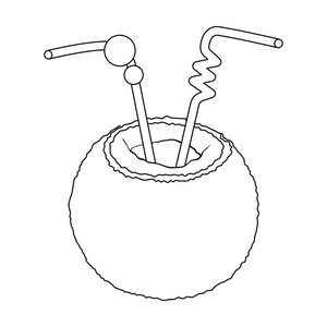 在管与椰子鸡尾酒。夏天剩下单个图标在大纲样式矢量符号股票图