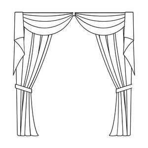 窗帘与檐口上的帷幔。窗帘单中大纲样式矢量符号股票图 web 图标