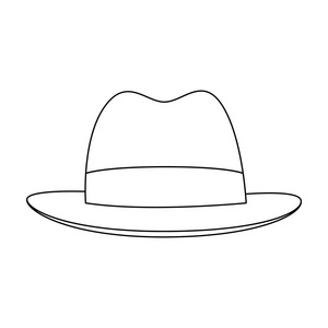 棕色边的帽子。调查员头饰的封面。侦探在大纲样式矢量符号股票图中的单个图标