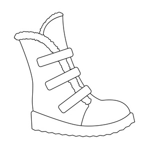 高冬季穿皮靴羊毛与尼龙搭扣的。探险者的鞋子。不同的鞋子单大纲样式矢量符号股票图中的图标