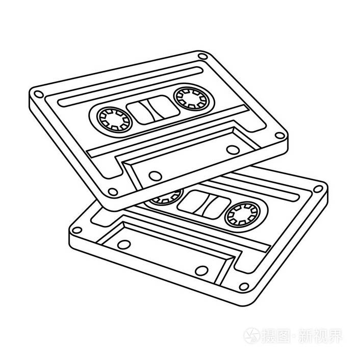 盒式磁带录音机录音的磁带嬉皮士的大纲样式矢量符号股票图web的单个