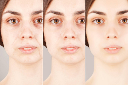 恩戈兰三个优雅建筑的夜景三个年龄段的脸三个女人脸上的不同年龄段