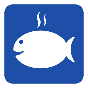 蓝色 白色标志烤鱼与烟图标