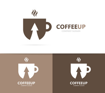 向量的咖啡和箭头标志组合起来。饮料和增长的符号或图标。独特的杯子和茶标识设计模板