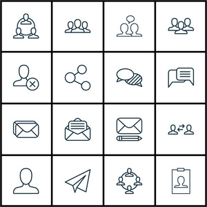 16 社会图标集。包含 Web 配置文件 邮箱 在线聊天和其他符号。漂亮的设计元素