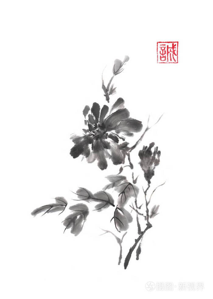 水墨画 菊の花 a6 水墨画 菊の花 a6