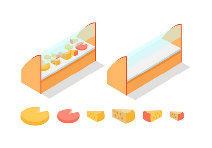 食品杂货展示等距向量中的奶酪
