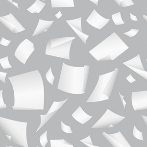 无缝矢量背景与飞行,飘落,分散办公室白色纸页,文件照片