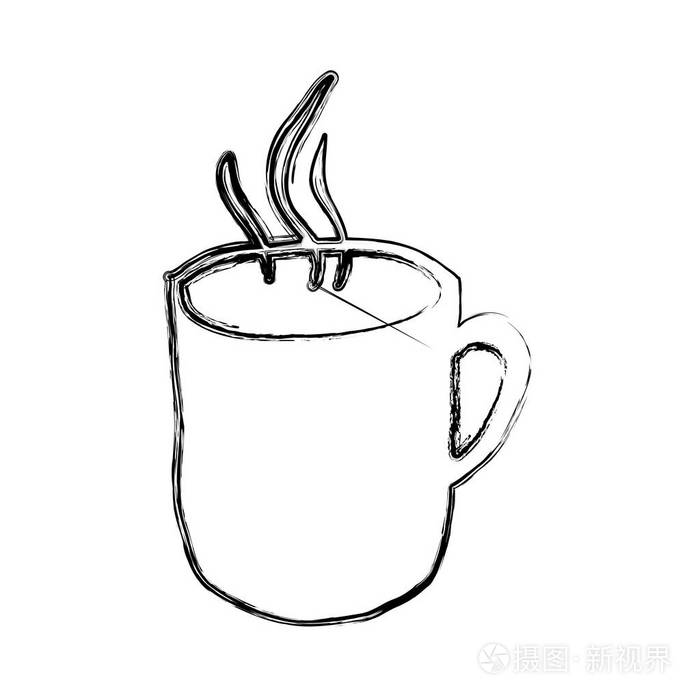 单色素描手绘与杯热咖啡插画-正版商用图片0y4ws7-摄图新视界