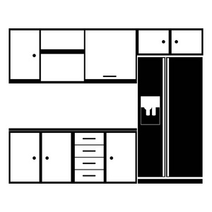 现代厨房橱柜冰箱的单色剪影