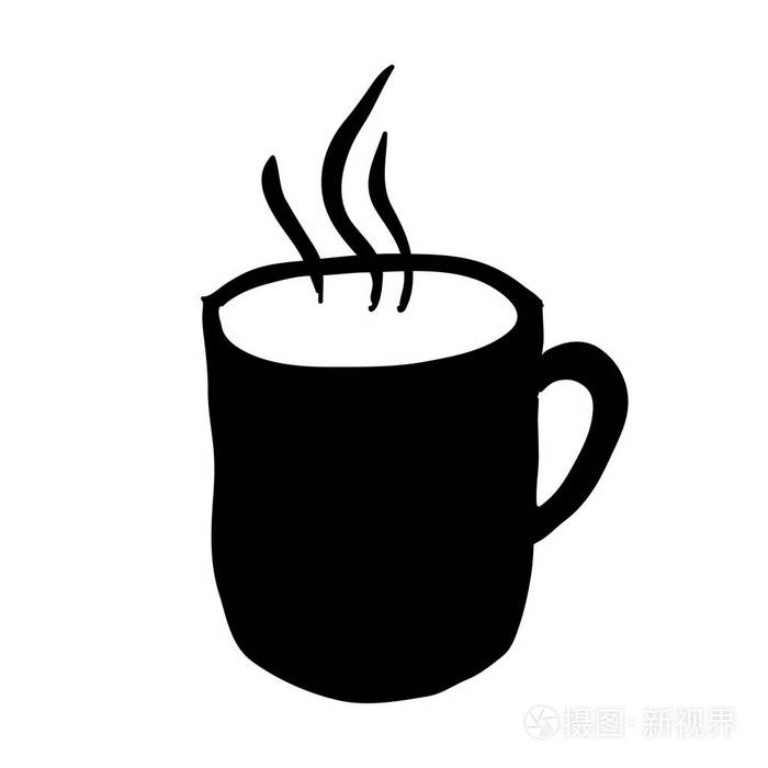 黑色剪影手绘与杯热咖啡
