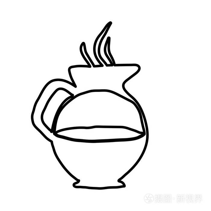 单色轮廓的手绘与玻璃罐咖啡与句柄插画-正版商用图片0y4x9i-摄图新