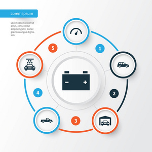 汽车图标设置。蓄能器 汽车 天文钟和其他元素的集合。此外包括运输 汽车 水等符号