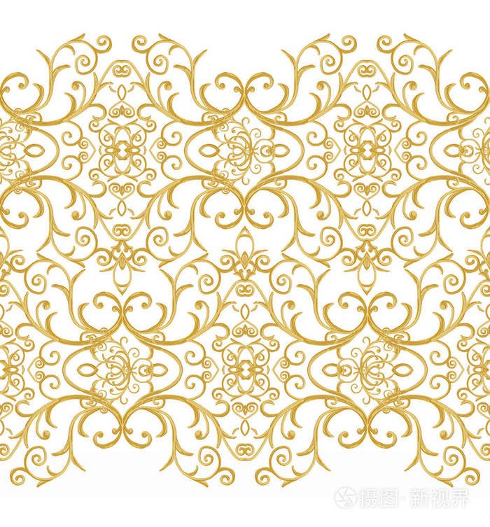 纹理的金色卷发.东方风格蔓藤花纹.辉煌的花边,程式化的花.