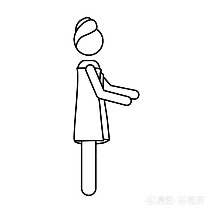 单色轮廓象形图的身体和头部的女人所覆盖的毛巾在侧视图