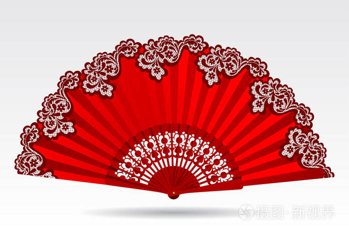 打开葡萄酒红色折扇与 wh 一个孤立的花边装饰