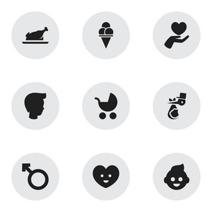 9 可编辑健图标集。包括如男子的标志，男孩，孩子和更多的符号。可用于 Web 移动 Ui 和数据图表设计