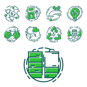 绿色生态能源养护图标和大纲样式生态世界强国矢量图
