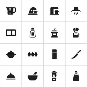 16 可编辑烹饪图标的设置。包括符号摩卡磨床 饮料制造商 剑等。可用于 Web 移动 Ui 和数据图表设计