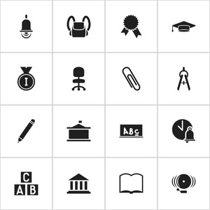 16 可编辑科学图标集。包括博物馆 大学 数学工具等符号。可用于 Web 移动 Ui 和数据图表设计