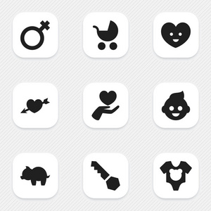 9 可编辑健图标集。包括婴儿 爱 紧身衣裤等符号。可用于 Web 移动 Ui 和数据图表设计