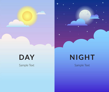 半天夜的太阳和月亮与云梯度设计