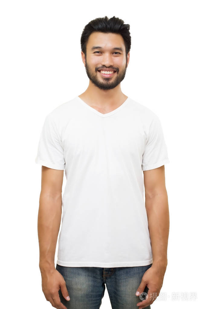 亚洲的英俊男子,留着小胡子,微笑和大笑隔离