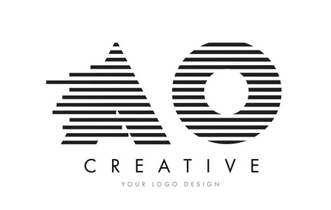 Ao O 斑马字母标志设计有黑色和白色的条纹
