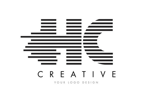 Hc H C 斑马字母标志设计有黑色和白色的条纹