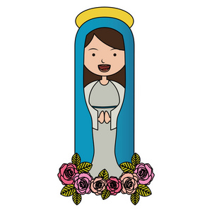 多彩的相当基督教圣母和粉红玫瑰装饰的白色背景照片