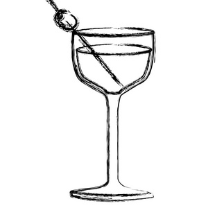 单色素描玻璃杯鸡尾酒的剪影